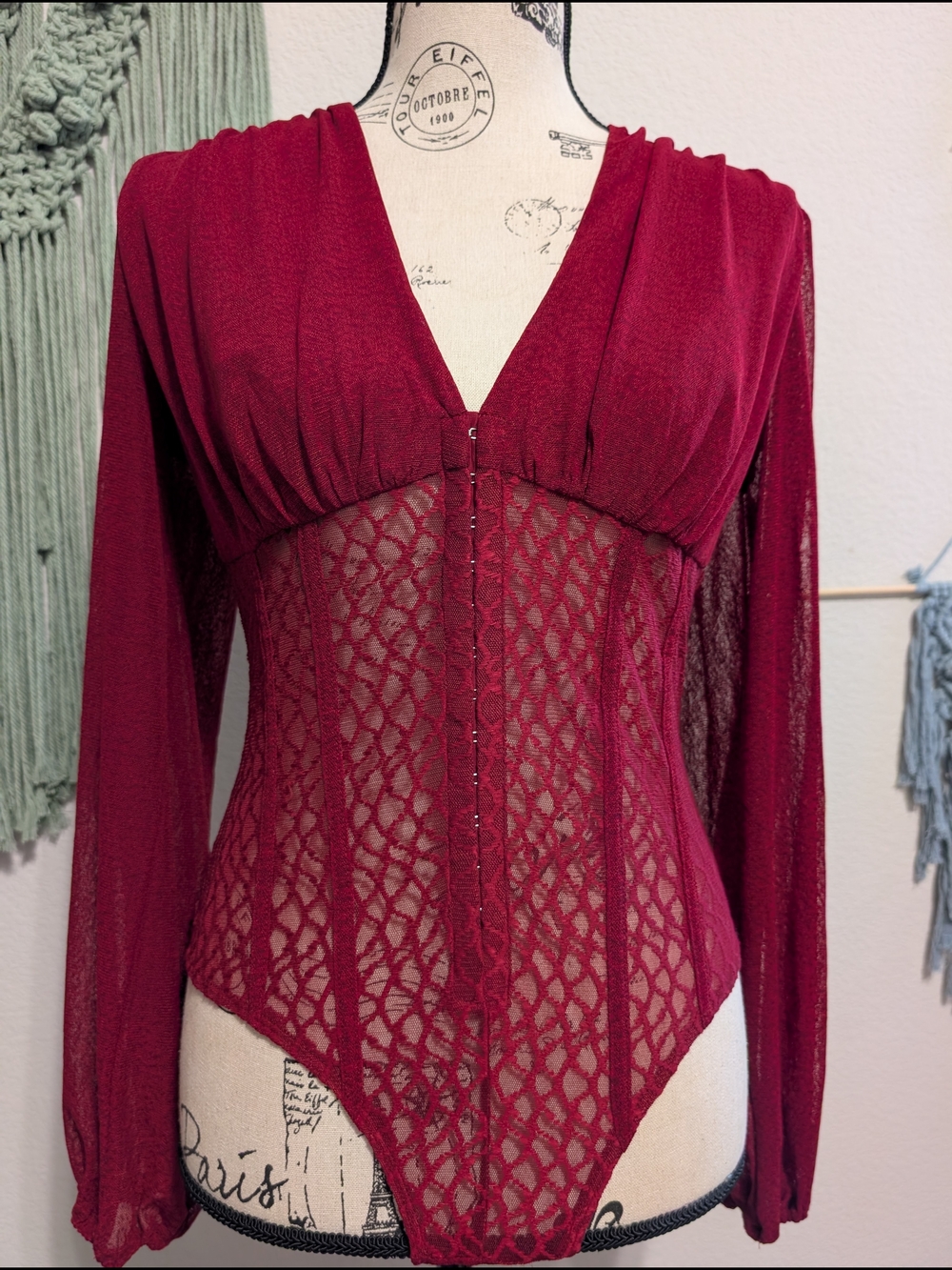 Lulus Burgundy Lace Corset Bodysuit